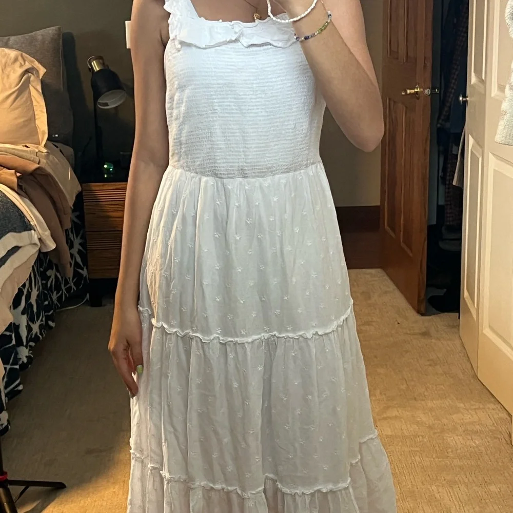 Old Navy White Ruffled Midi Dress Cottage Core - Picture 2 of 4